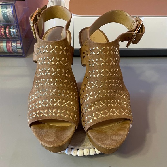 COPY - Michael Kors Brown Wood and Suede Wedges 10 - Picture 2 of 6